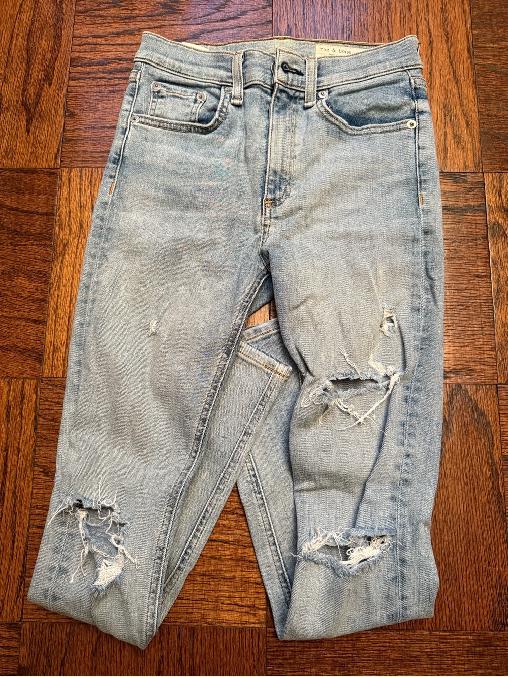rag & bone Light Blue Skinny Distressed Jeans